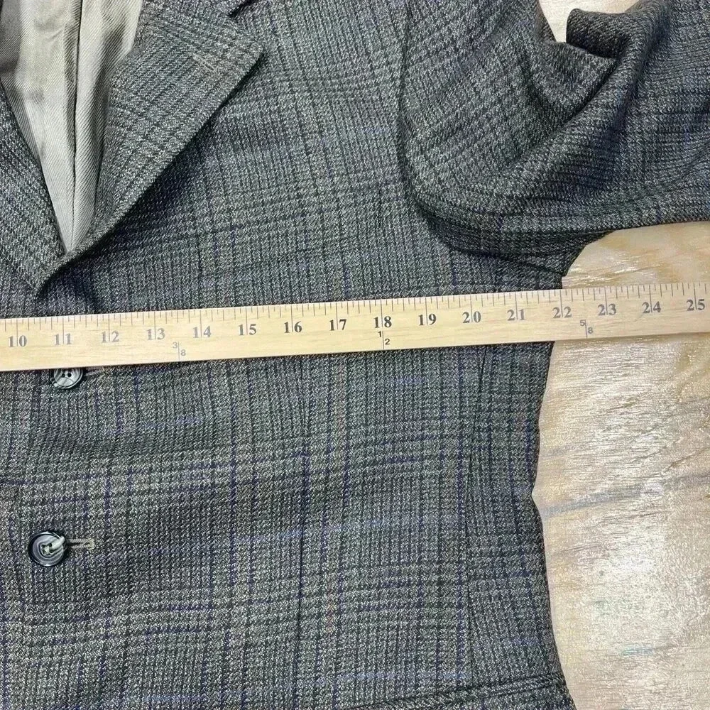Andrew Fezza Plaid 3 Button Sport Coat Blazer Mens 40S Brown Lambswool